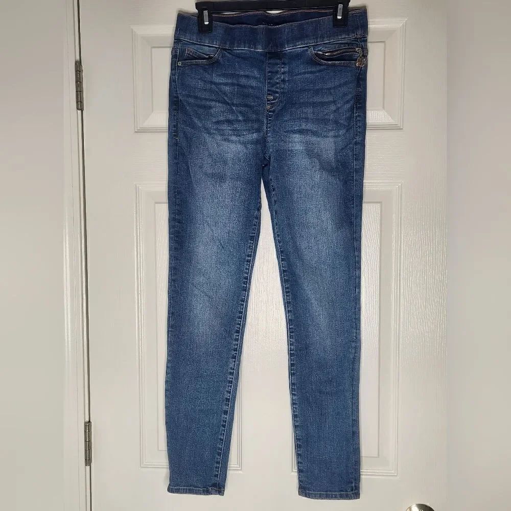 Tommy Hilfiger 6 Dark Blue Skinny Pull On Gramercy Pockets Logo Women Jeans